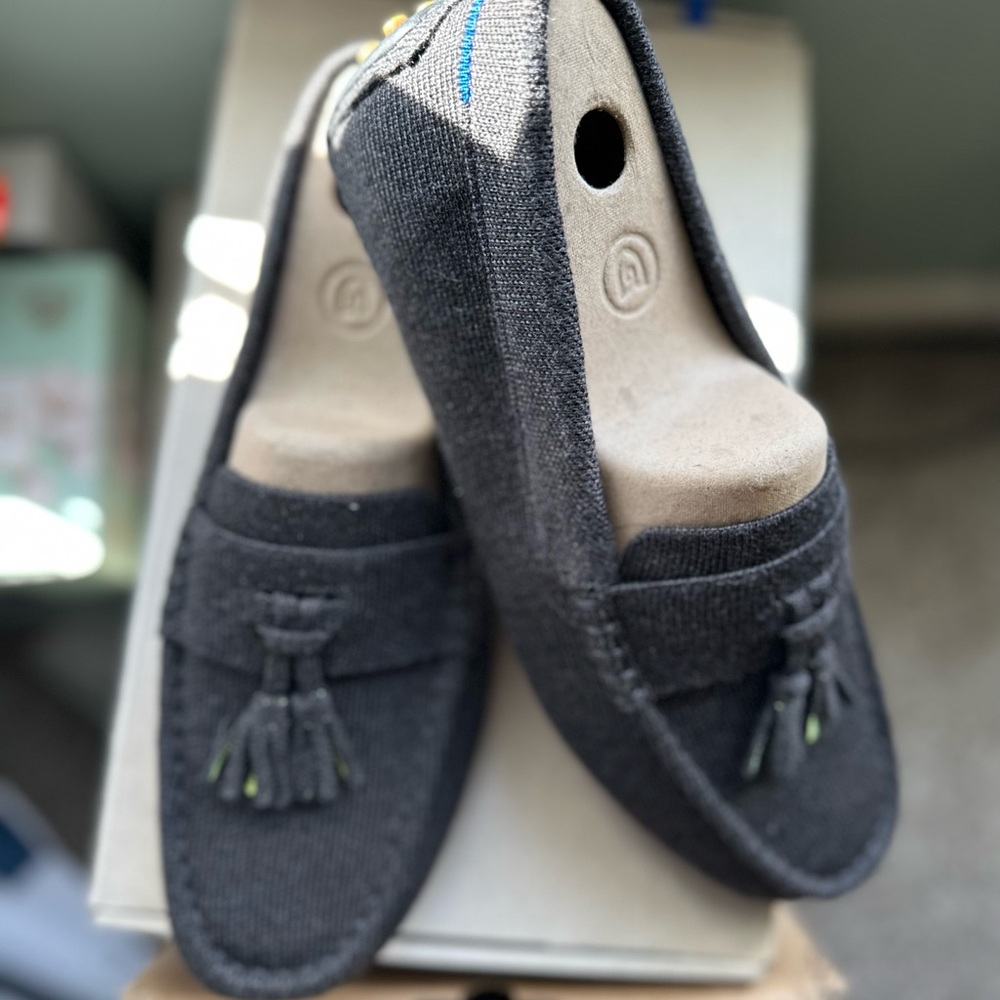 Rothy's Gray Moccasins with Tassels and Cushioned Insole